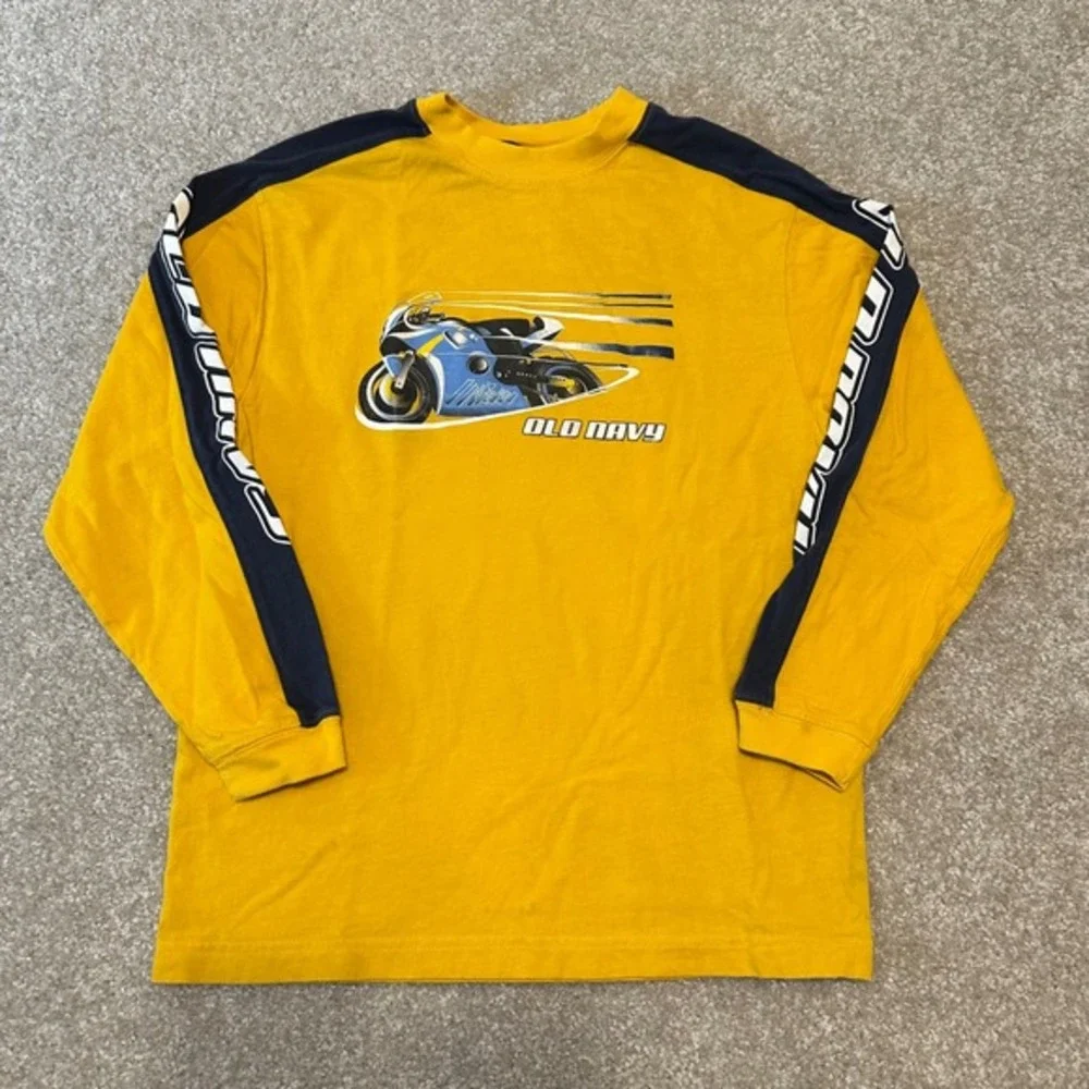Kids Old Navy Yellow Long Sleeve‎ Motorcycle Graphic T Shirt Size L